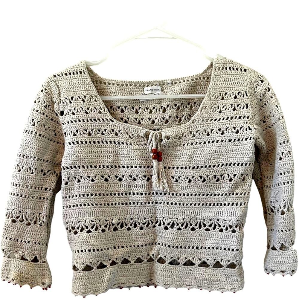 Tommy Hilfiger Crop Top Y2k babydoll knit Beach Crochet Silk & Cotton SIze Small